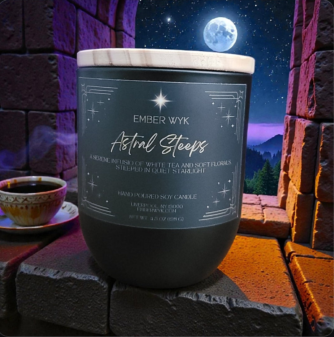 Astral Steeps – White Tea Fantasy Candle | Light & Calming | Wooden Wick Soy Candle