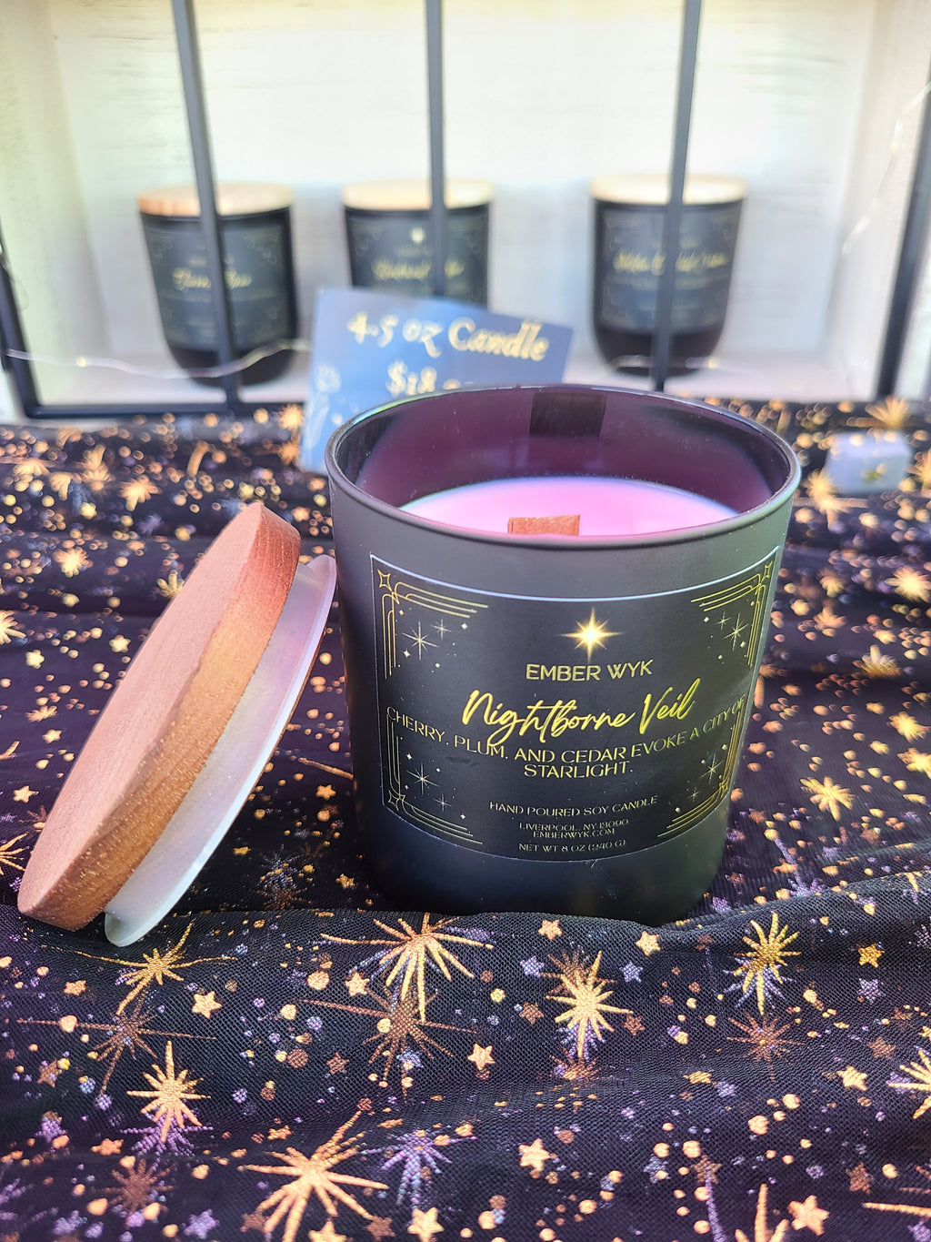 8 oz Nightborne Veil - Limited Edition Starlight Vessel – Dark Orchard Fantasy Candle | Fruity & Mysterious | Wooden Wick Soy Candle