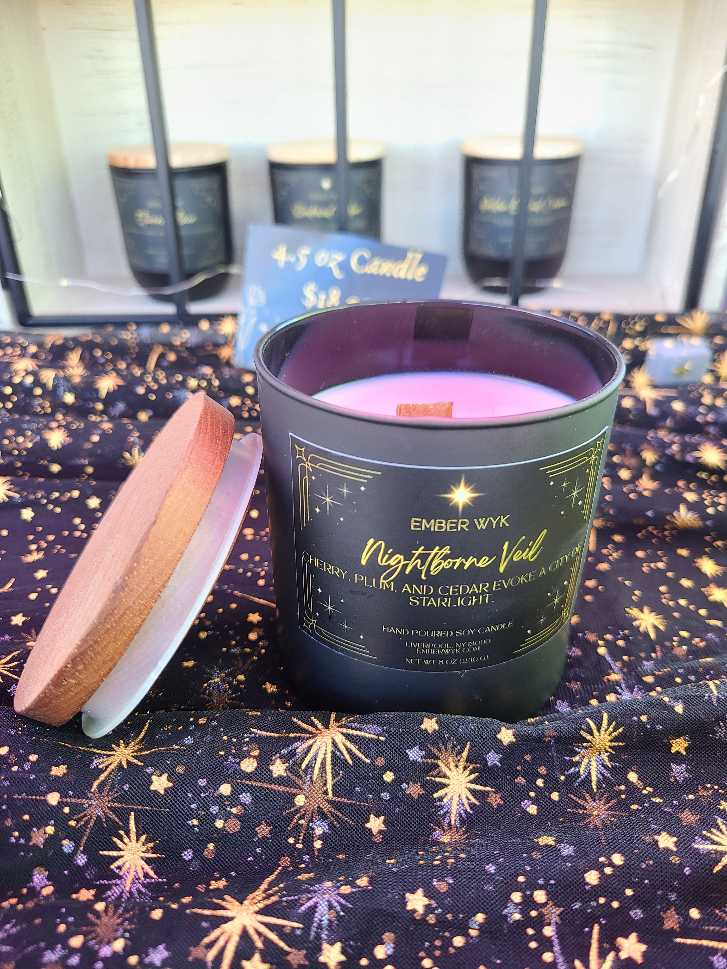 8 oz Nightborne Veil - Limited Edition Starlight Vessel – Dark Orchard Fantasy Candle | Fruity & Mysterious | Wooden Wick Soy Candle