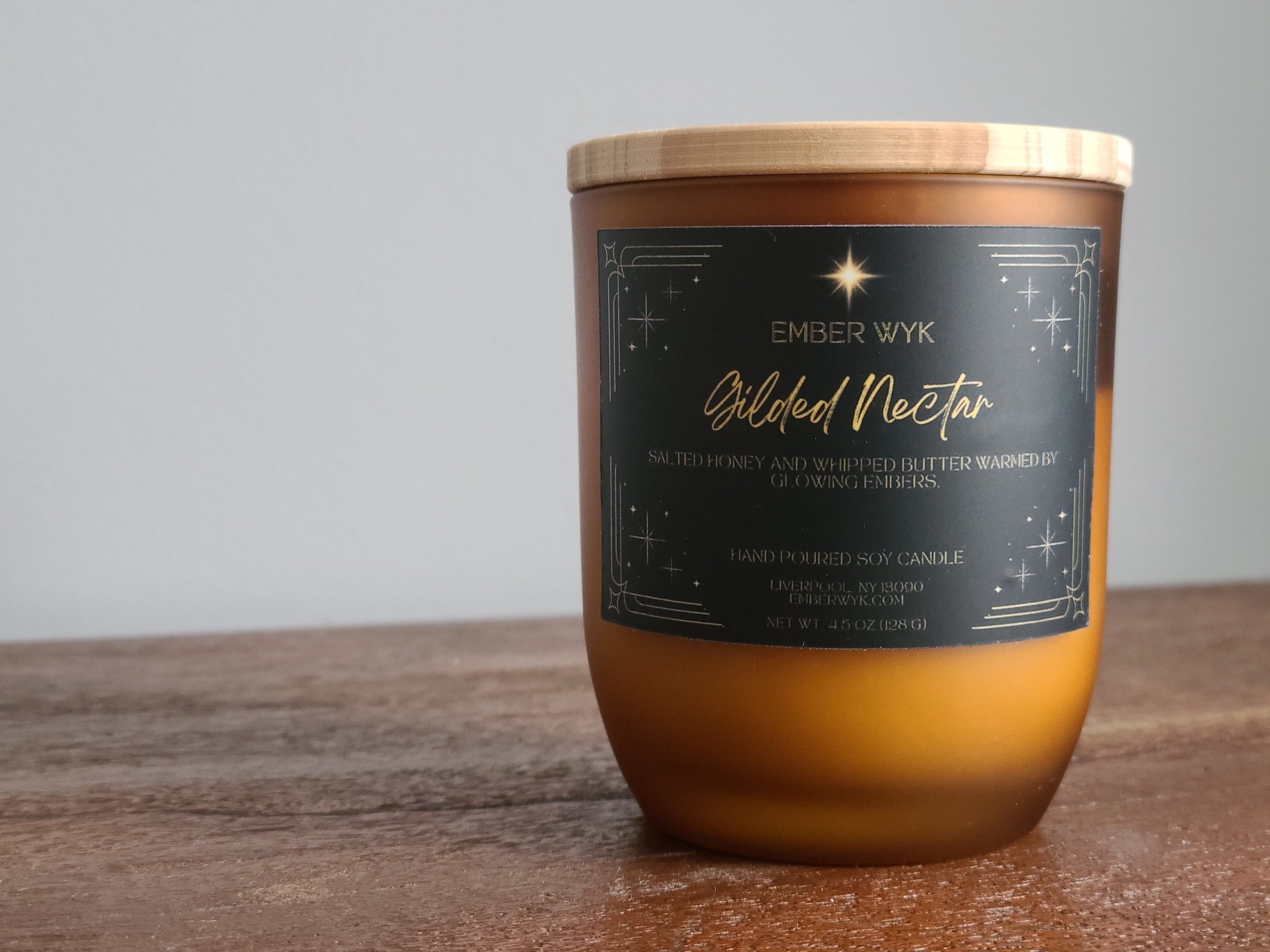 4.5 oz Gilded Nectar – Salted Honey Butter Candle | Warm, Sweet & Radiant | Wooden Wick Soy Candle
