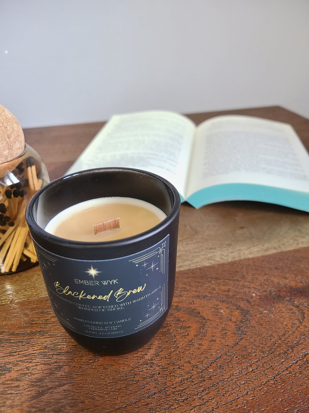 4.5 oz Blackened Brew – Coffee Shop Candle | Rich Espresso & Vanilla | Cozy Wooden Wick Candle